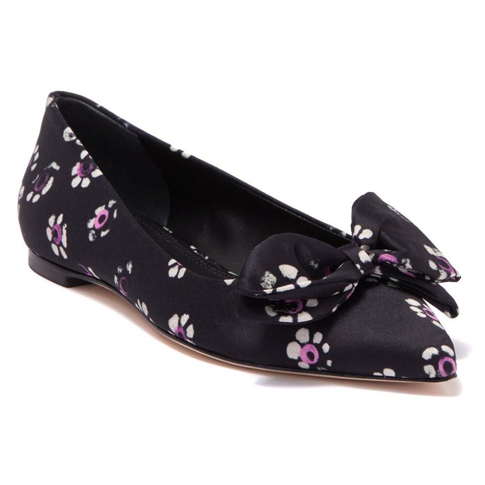 TORY BURCH Rosalind Bow Ballet Flats Size 8.5 Run Small Satin Black Floral NEW